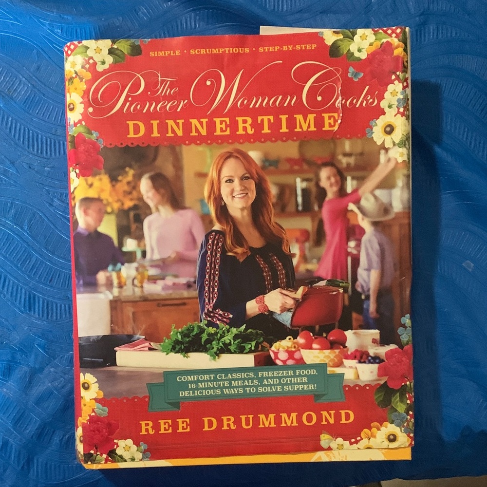 The Pioneer Woman Dinnertime Cookbook with Red and Yellow Floral Accents
